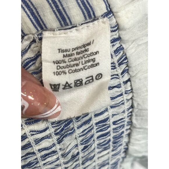 Swildens White Blue Striped A Line Skirt Size 38 Medium Elastic Waist Pocket - Picture 4 of 11